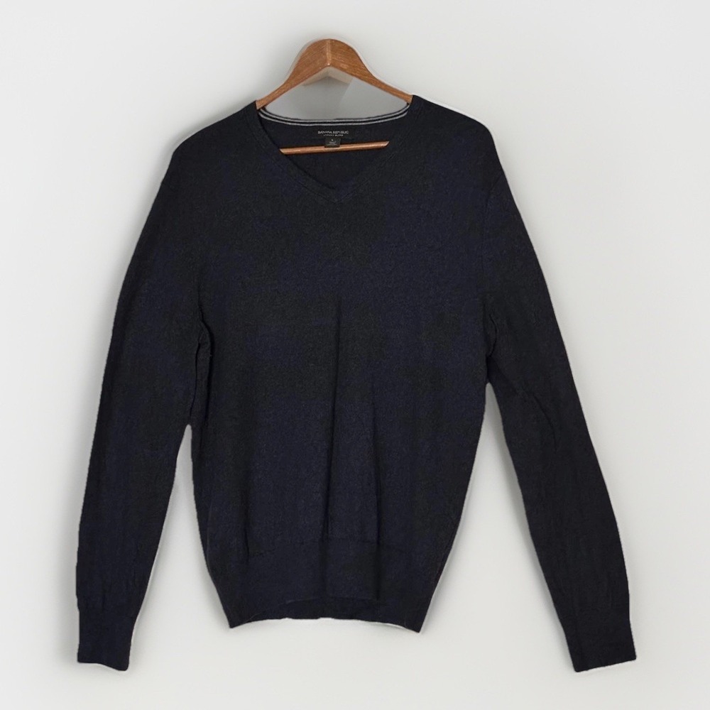 Banana Republic‎ Luxury Blend V Neck Sweater Mens Large Silk Cashmere Navy Blue